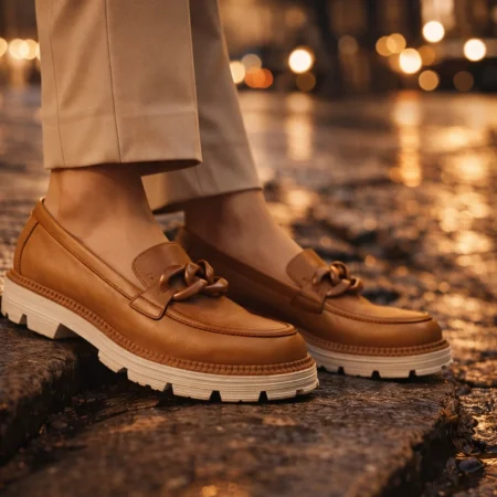 Estyle ženske brodarice – prirodna koža, klasičan model